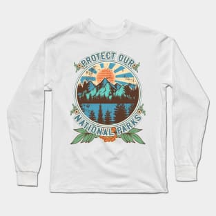 Protect our national parks retro climate call to action groovy hippie 70s style Long Sleeve T-Shirt